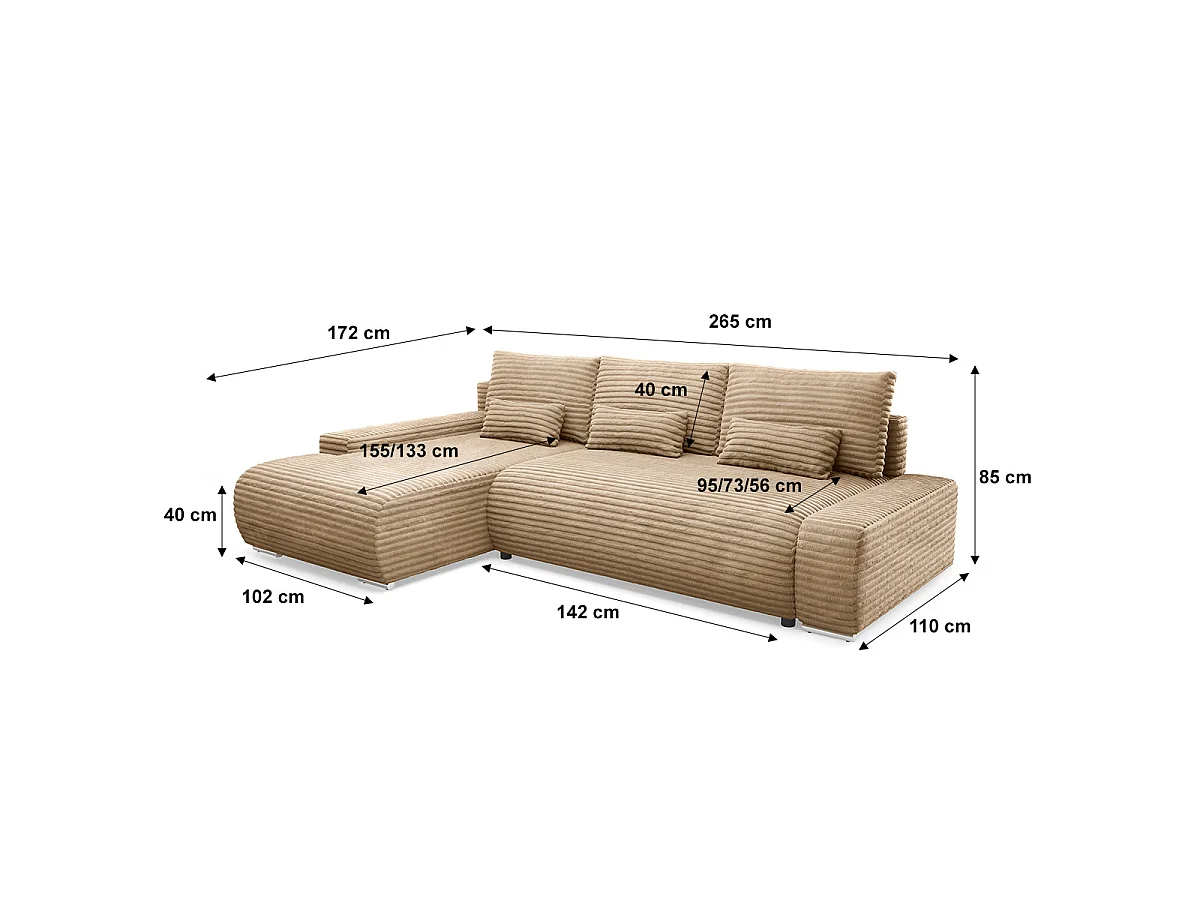 Canapé d'angle gauche convertible 3 places avec coffre Ivana Beige