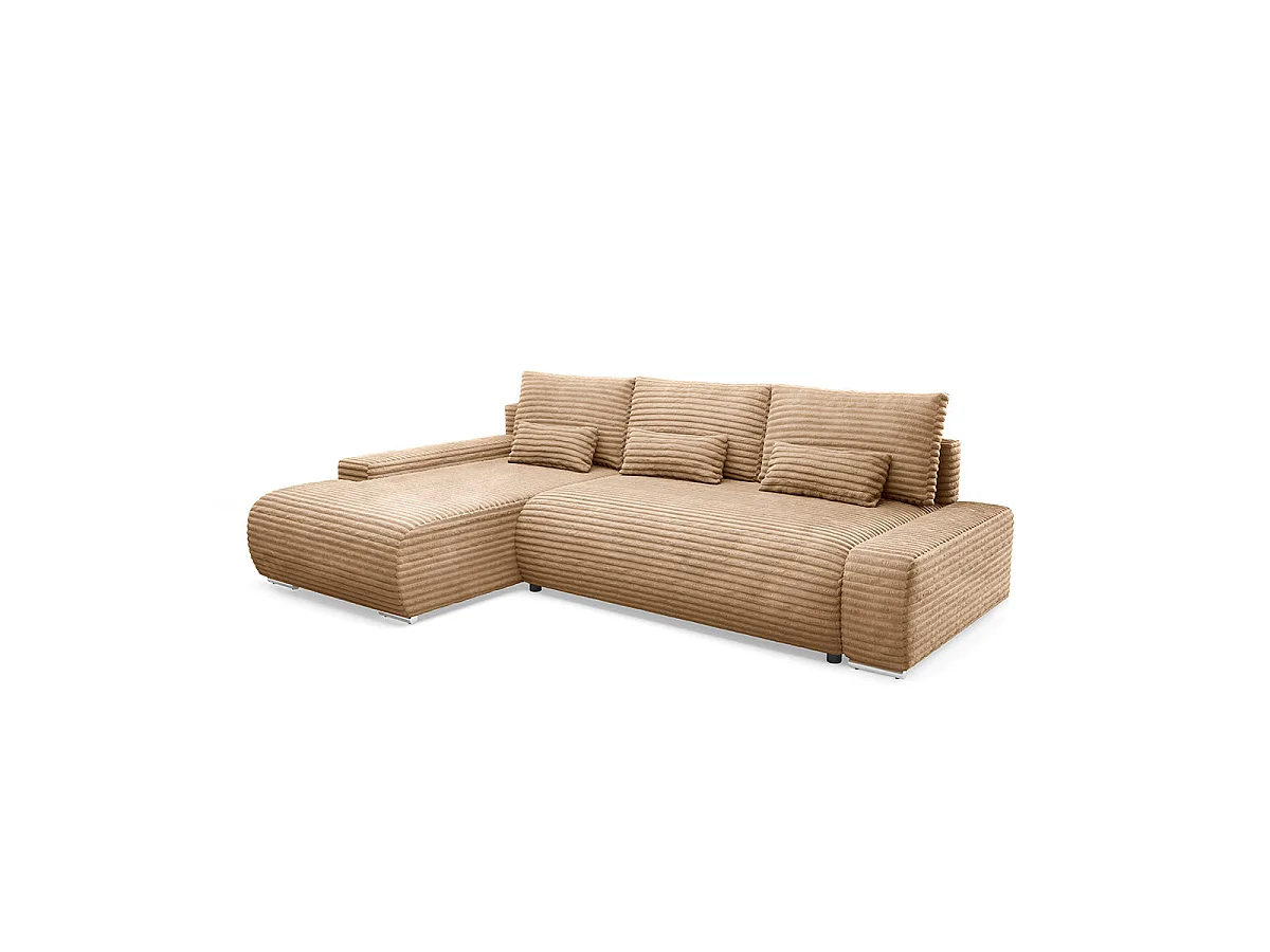 Canapé d'angle gauche convertible 3 places avec coffre en tissu beige