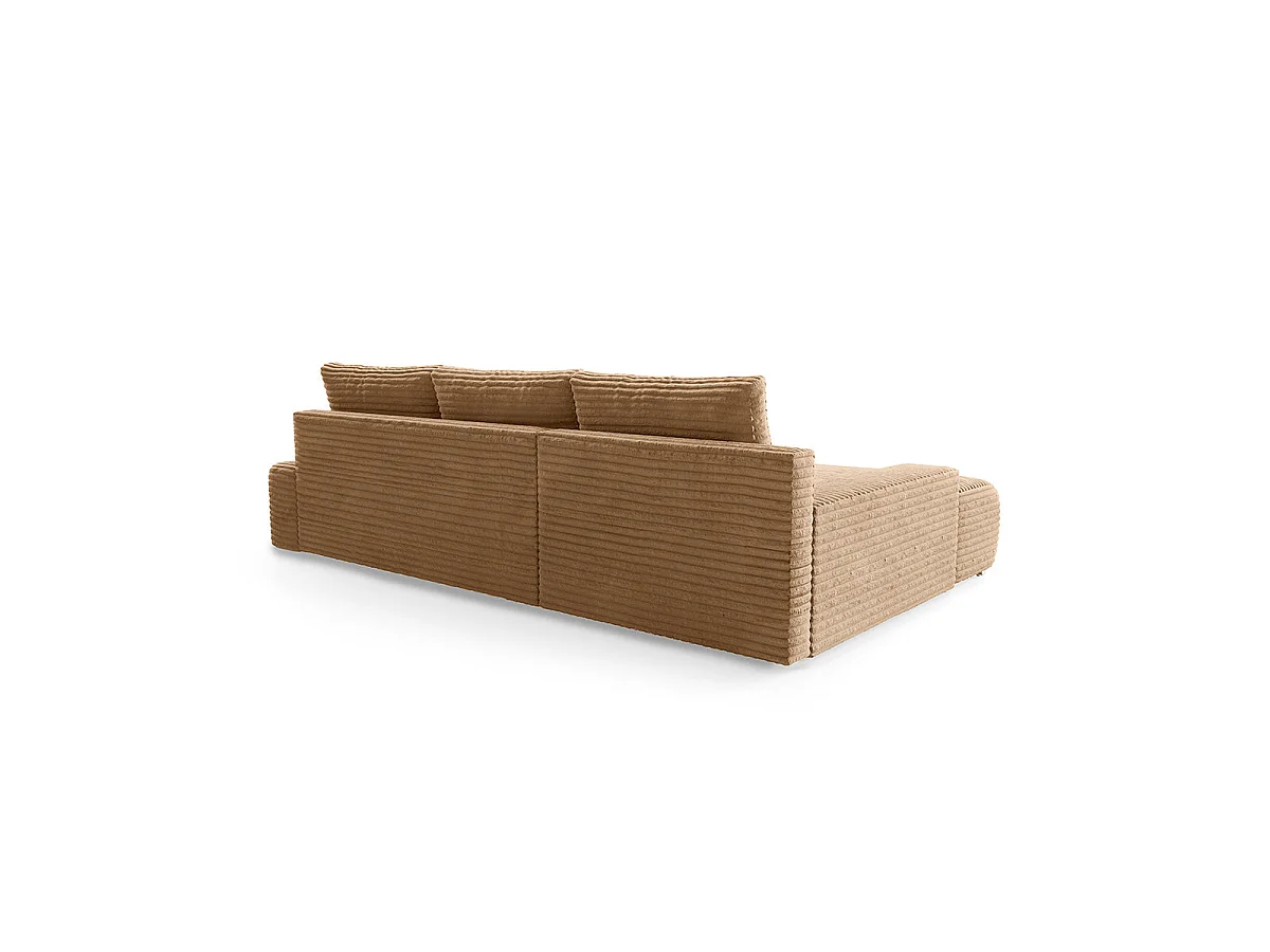 Canapé d'angle gauche convertible 3 places avec coffre en tissu beige