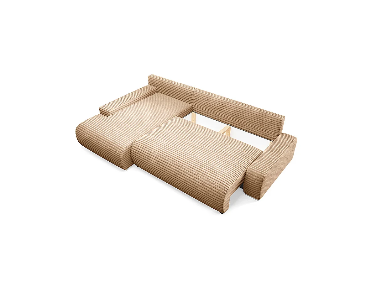 Canapé d'angle gauche convertible 3 places avec coffre en tissu beige