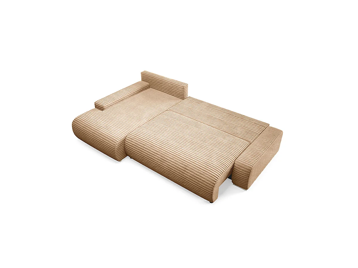 Canapé d'angle gauche convertible 3 places avec coffre en tissu beige