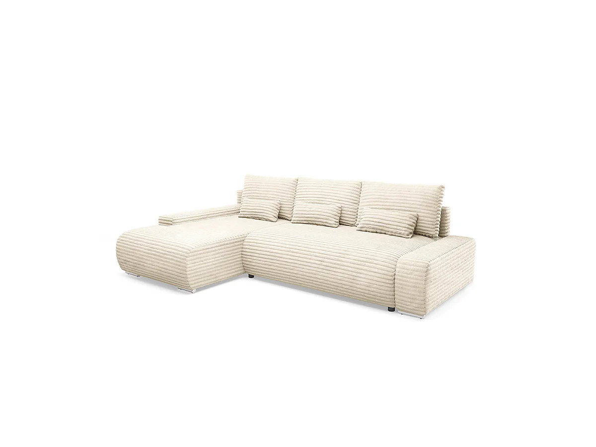 Canapé d'angle gauche convertible 3 places avec coffre en tissu blanc