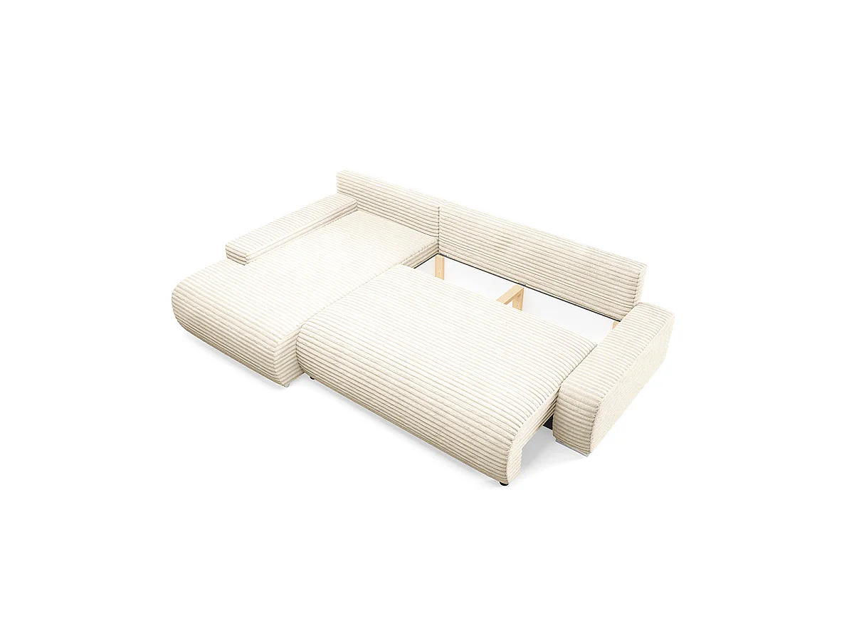 Canapé d'angle gauche convertible 3 places avec coffre en tissu blanc