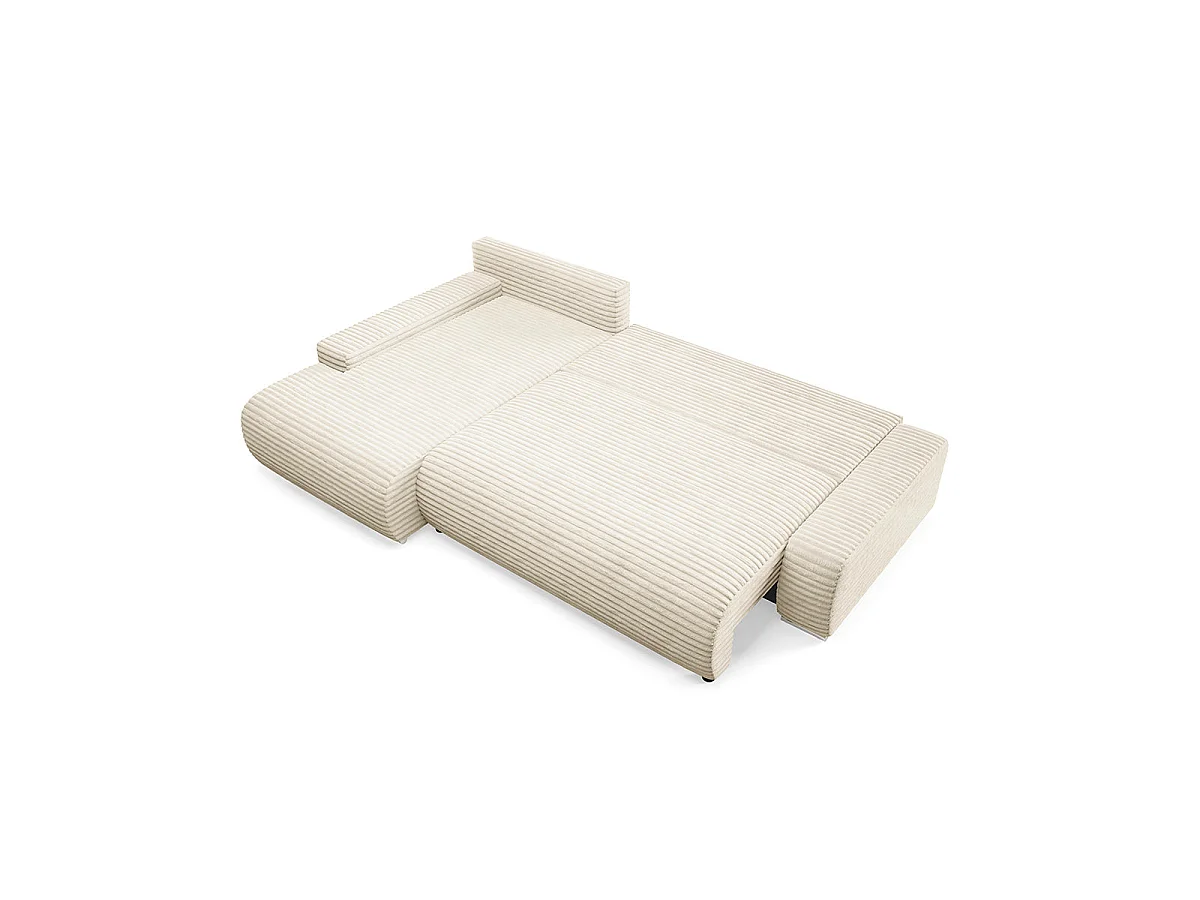 Canapé d'angle gauche convertible 3 places avec coffre en tissu blanc