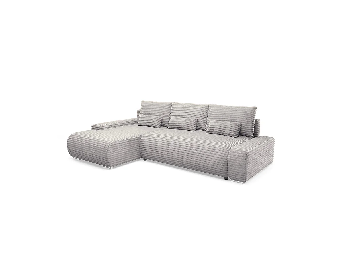 Canapé d'angle gauche convertible 3 places avec coffre en tissu gris clair