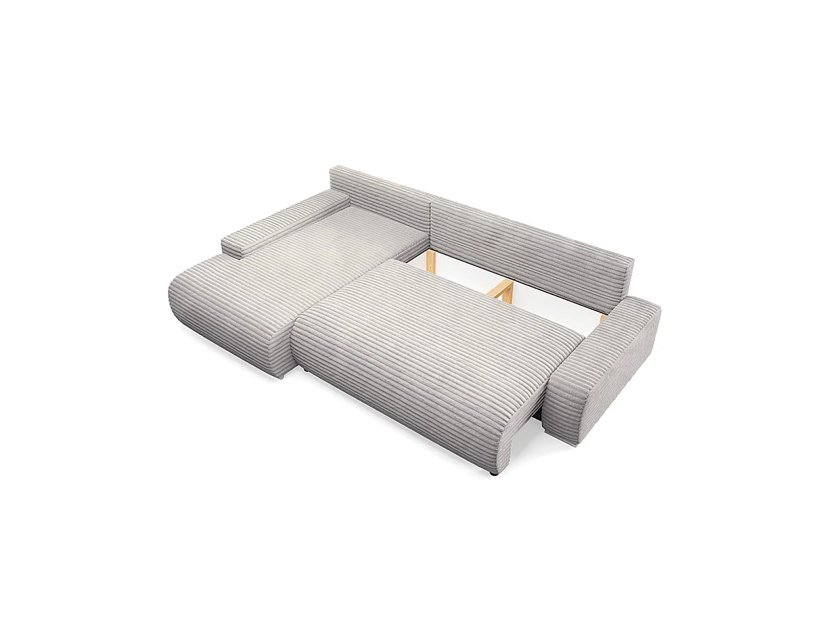 Canapé d'angle gauche convertible 3 places avec coffre en tissu gris clair