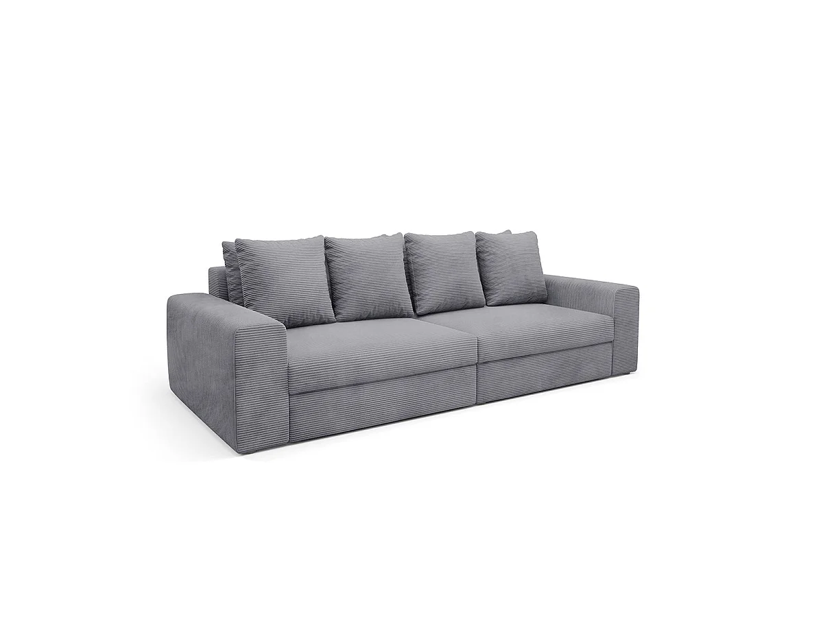 Canapé convertible 3 places avec coffre en tissu gris clair PAOLA