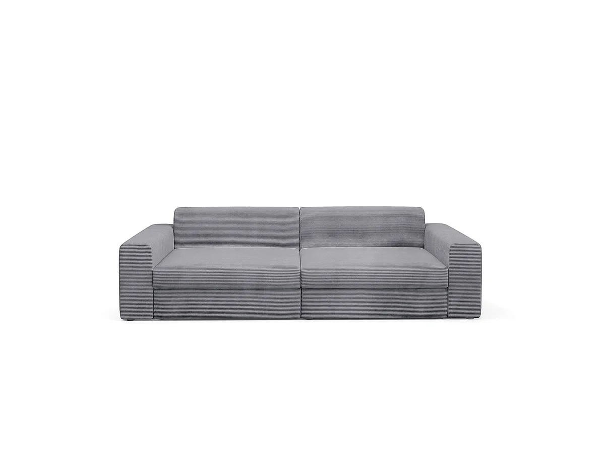 Canapé convertible 3 places avec coffre en tissu gris clair PAOLA