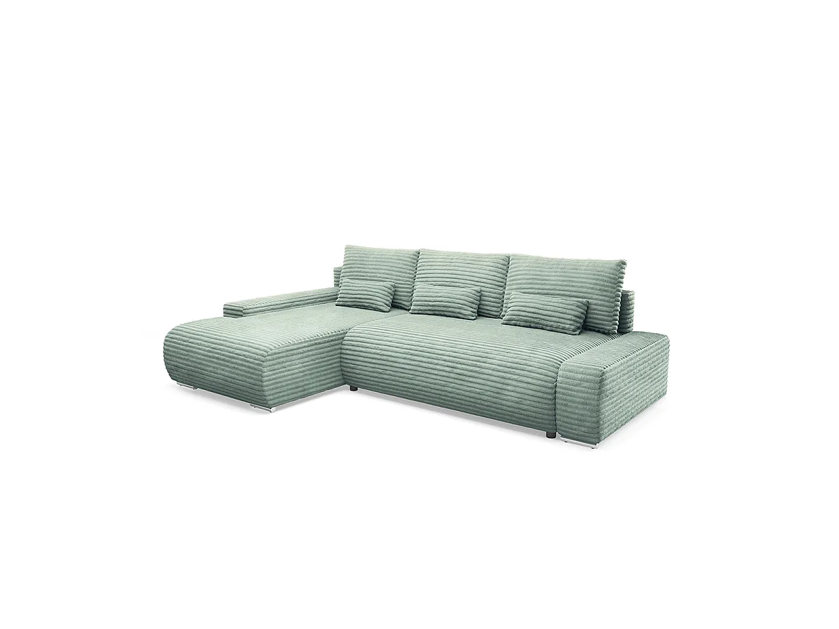 Canapé d'angle gauche convertible 3 places avec coffre en tissu vert clair IVANA