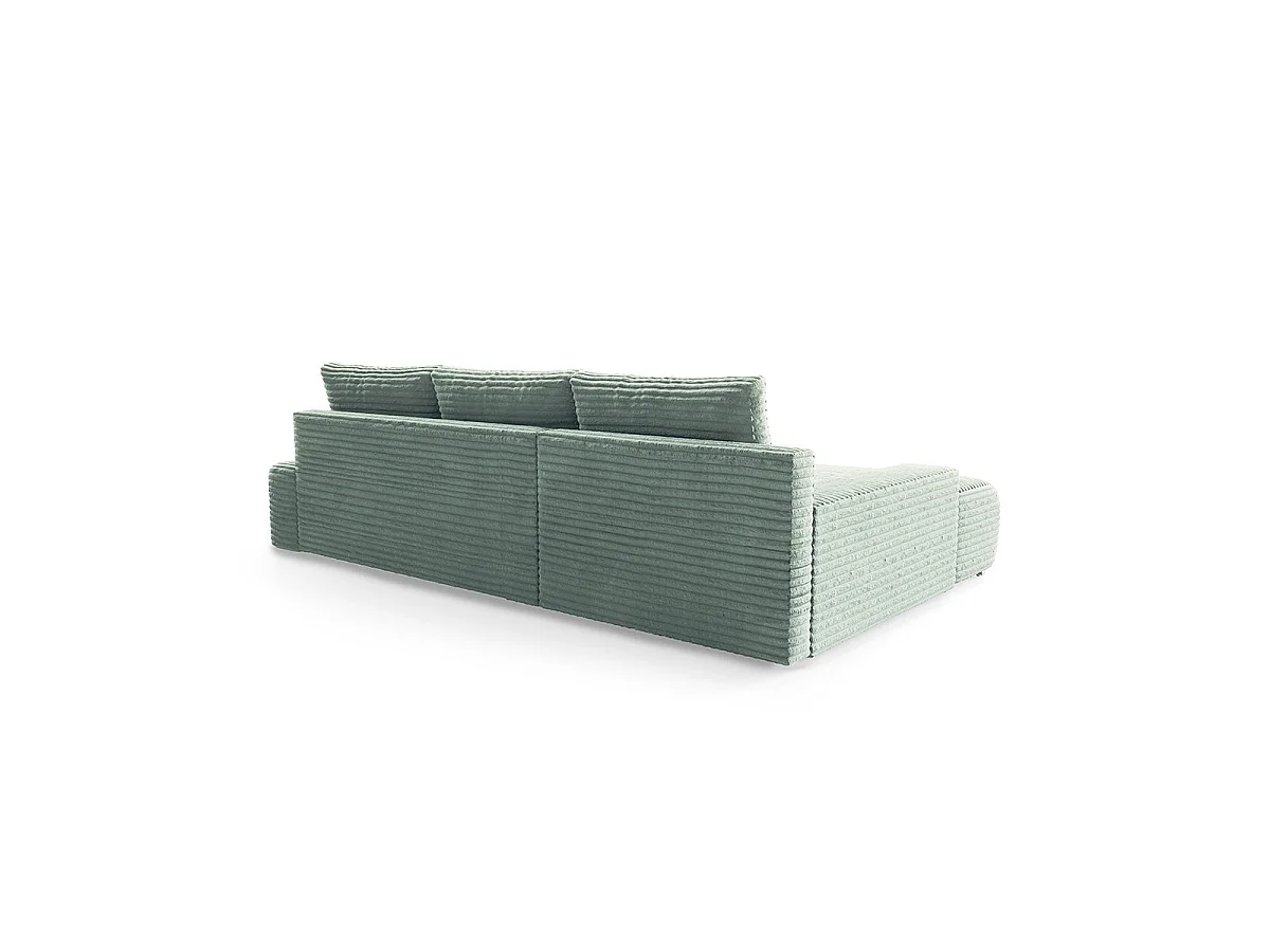 Canapé d'angle gauche convertible 3 places avec coffre en tissu vert clair IVANA
