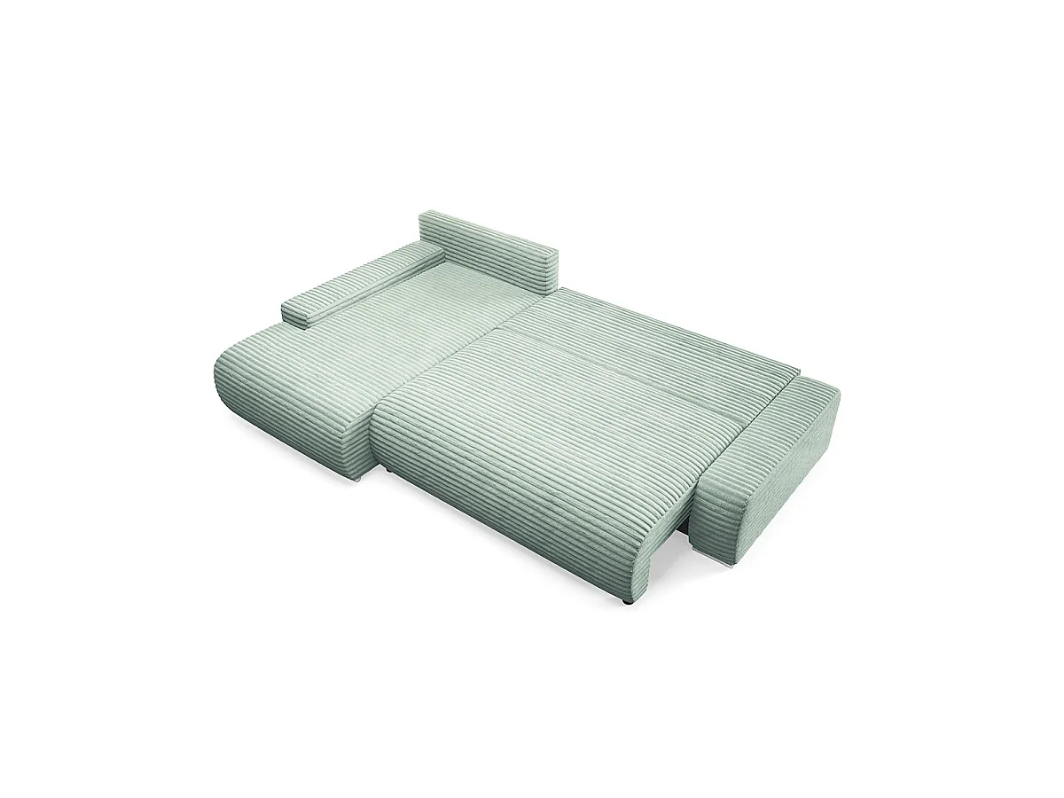 Canapé d'angle gauche convertible 3 places avec coffre en tissu vert clair IVANA