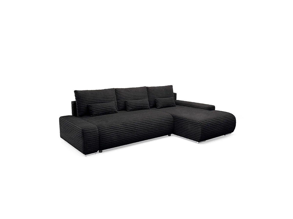 Canapé d'angle droit convertible 3 places avec coffre en tissu noir IVANA