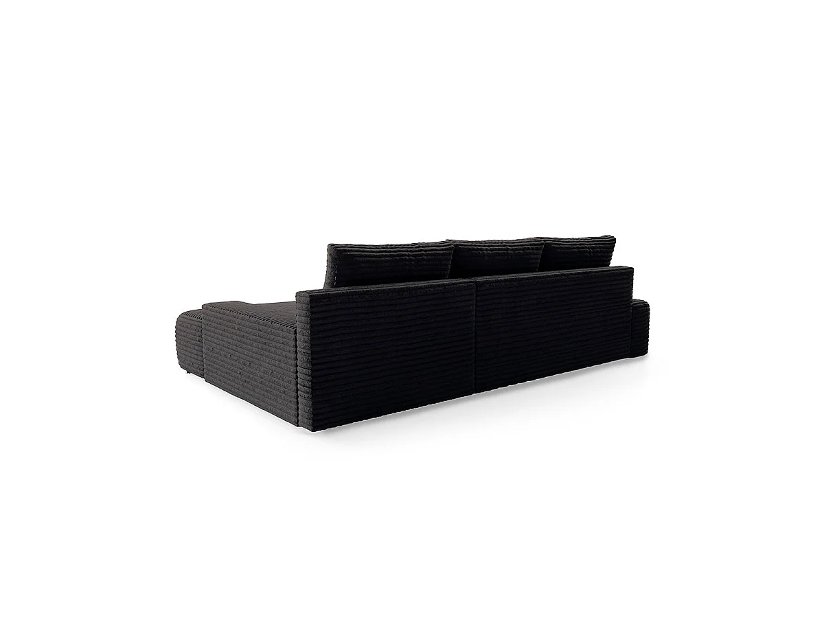 Canapé d'angle droit convertible 3 places avec coffre en tissu noir IVANA