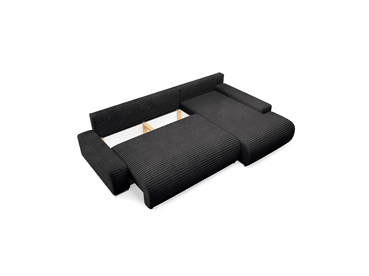 Canapé d'angle droit convertible 3 places avec coffre en tissu noir IVANA