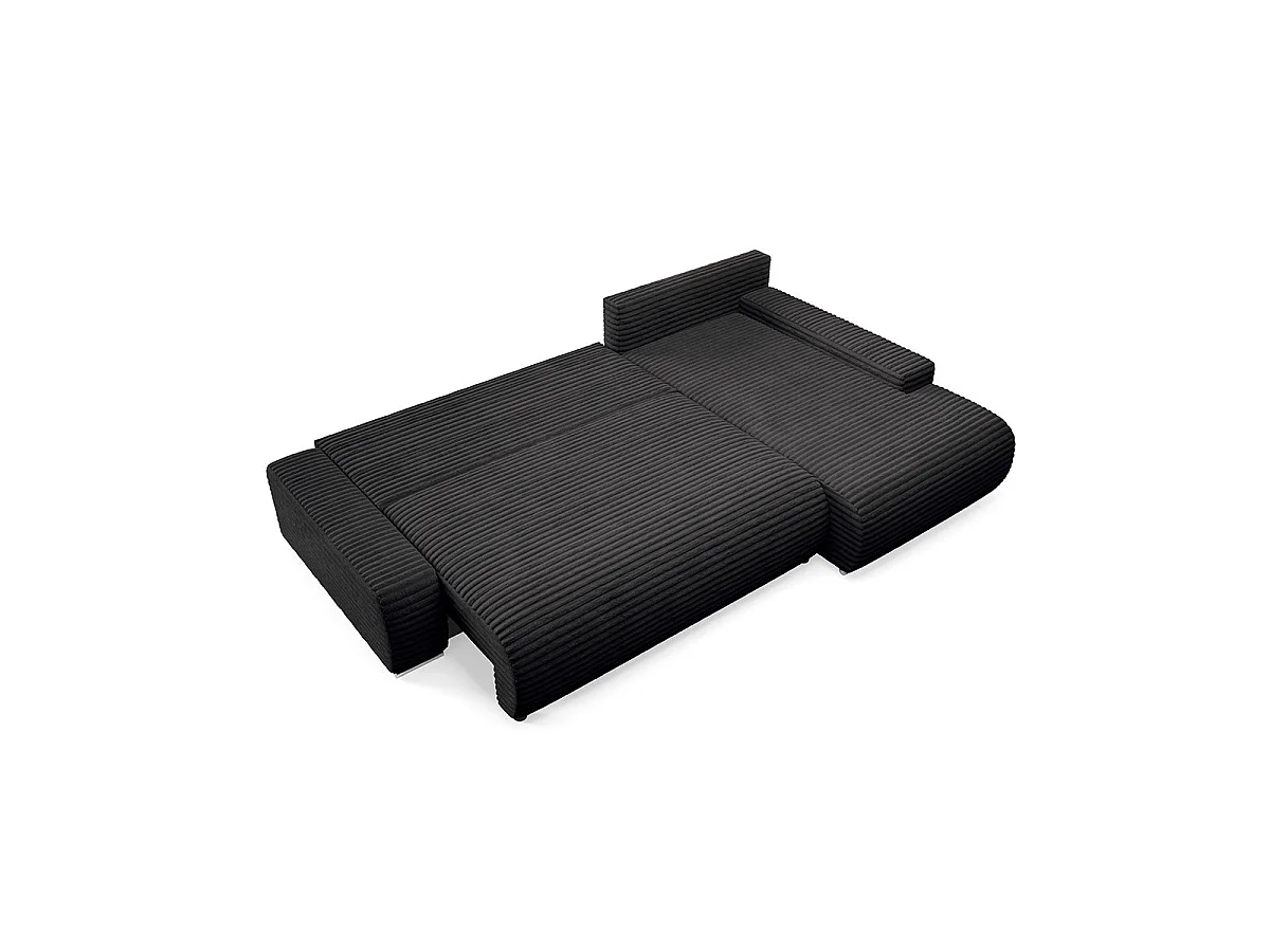 Canapé d'angle droit convertible 3 places avec coffre en tissu noir IVANA