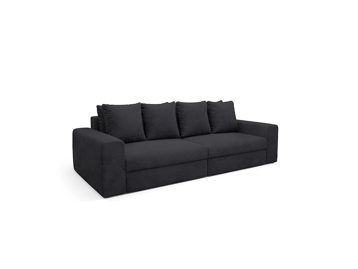 Canapé convertible 3 places avec coffre en tissu noir PAOLA