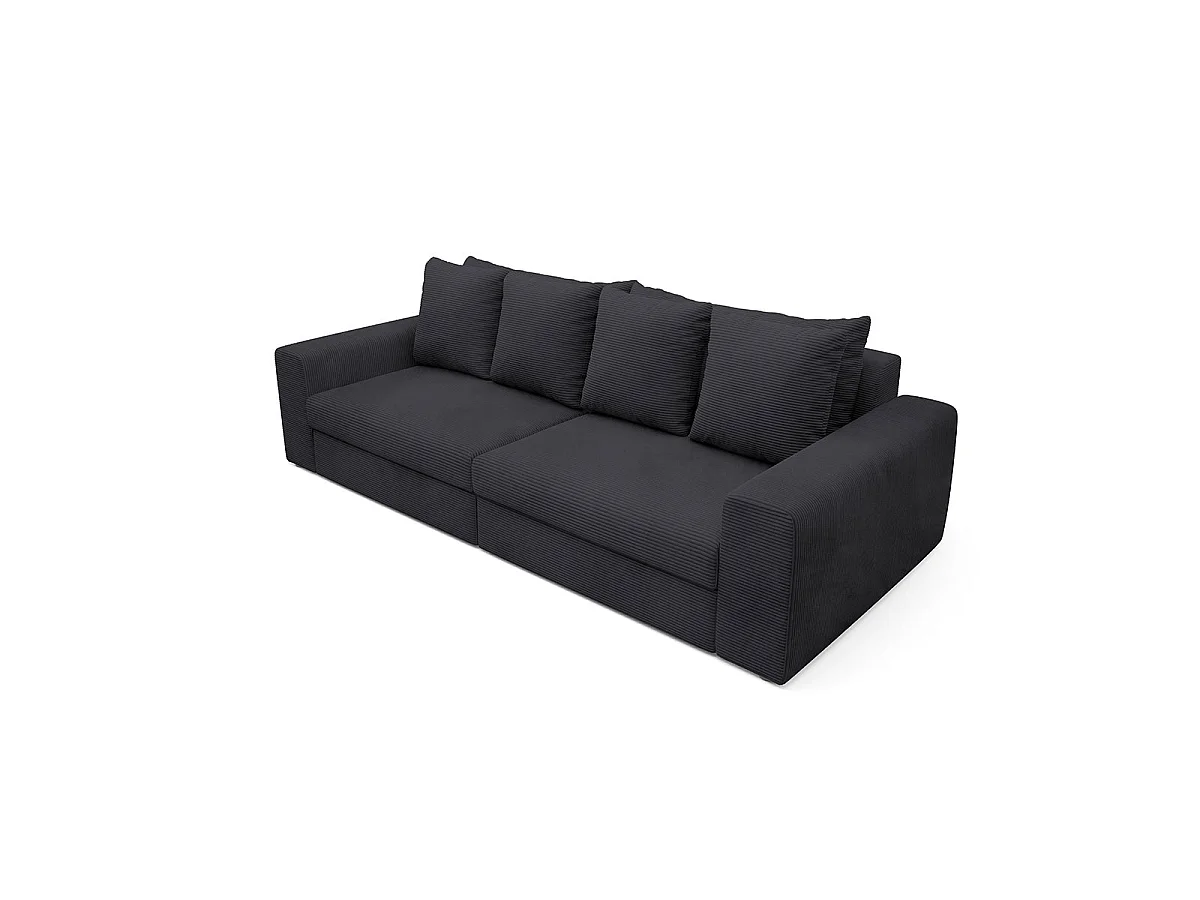 Canapé convertible 3 places avec coffre en tissu noir PAOLA