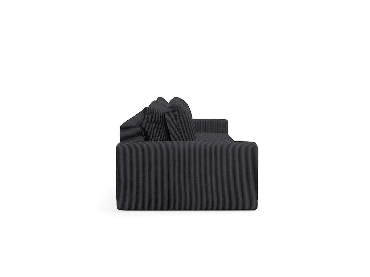 Canapé convertible 3 places avec coffre en tissu noir PAOLA