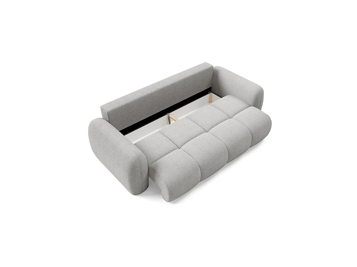 Canapé convertible 3 places avec coffre en tissu gris clair LIVIO