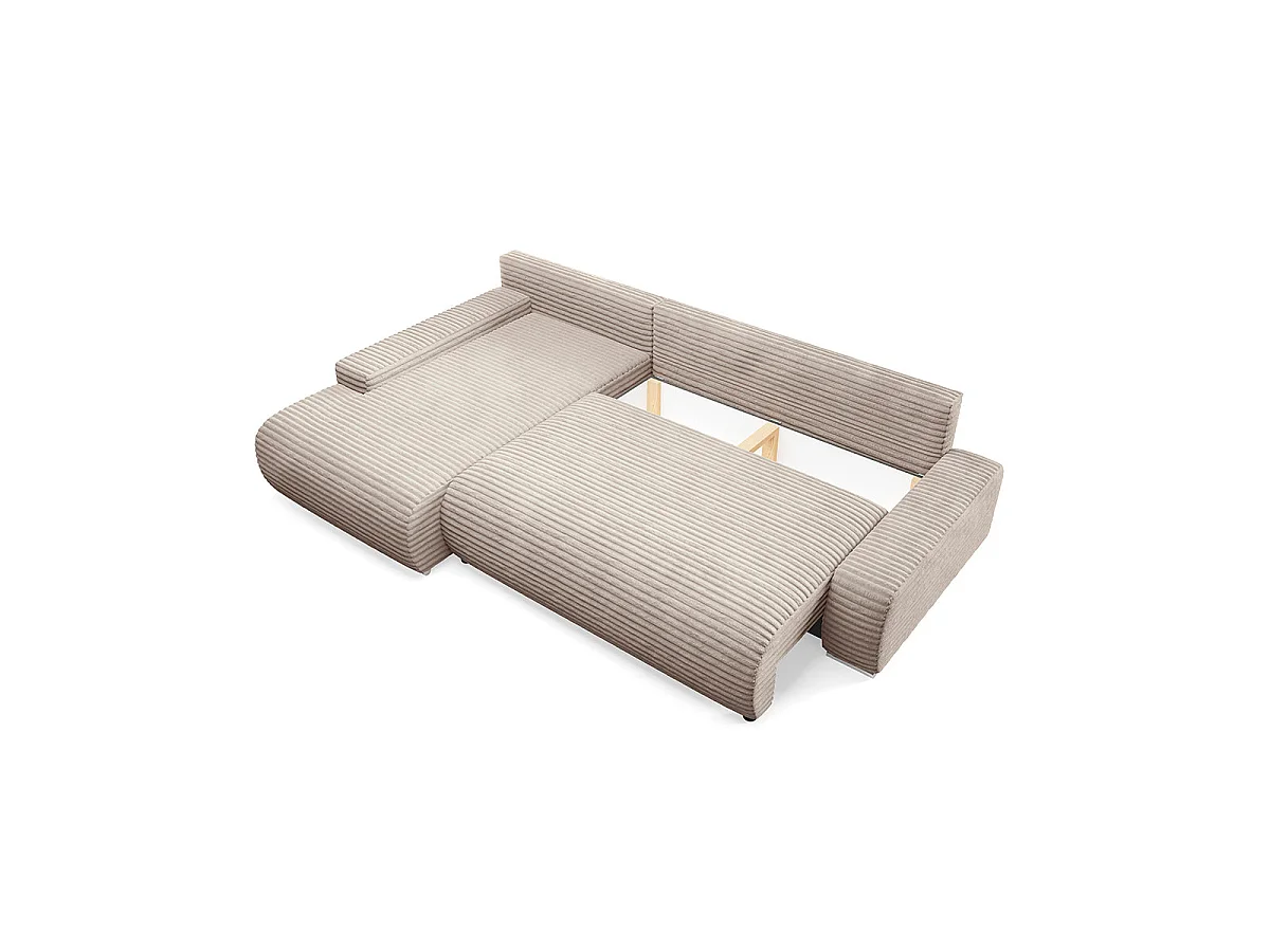 Canapé d'angle gauche convertible 3 places avec coffre en tissu vert
