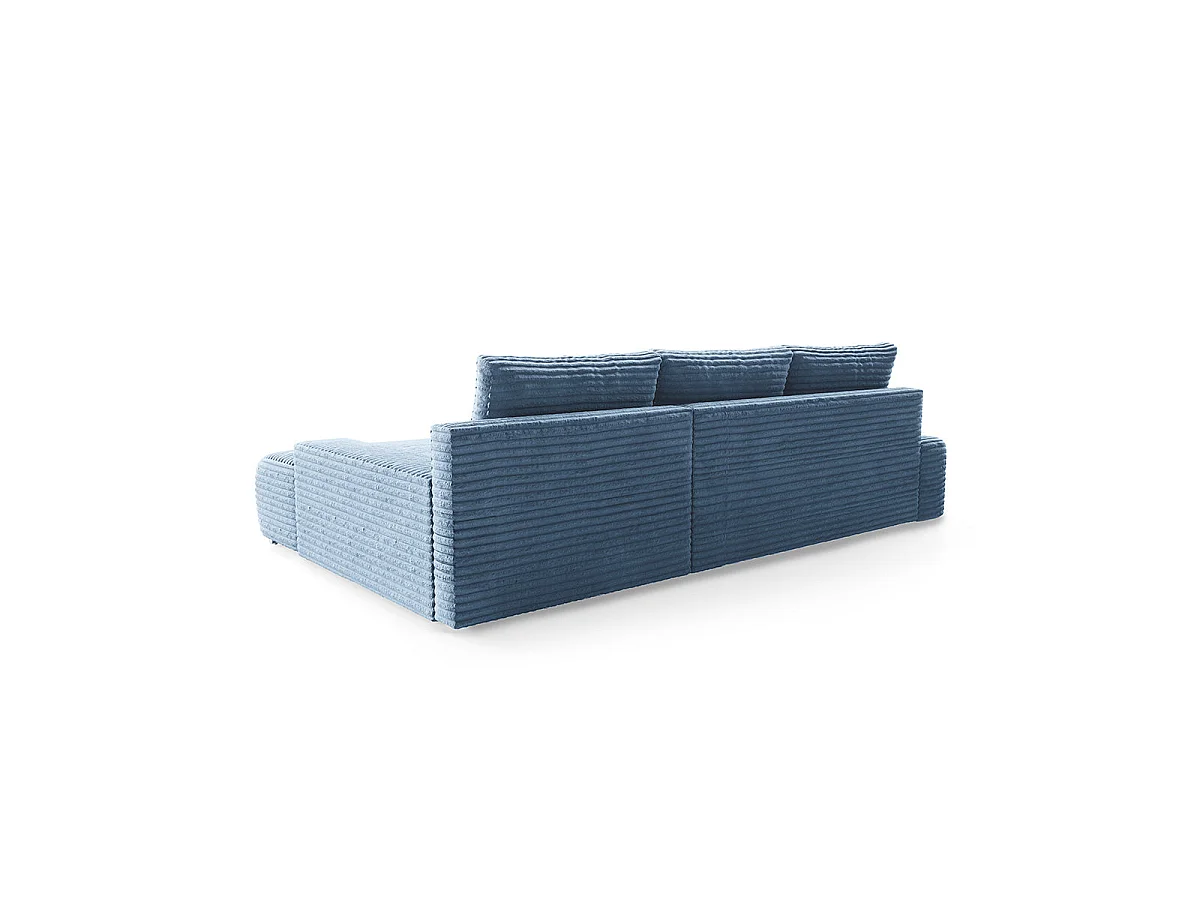 Canapé d'angle droit convertible 3 places avec coffre en tissu bleu IVANA
