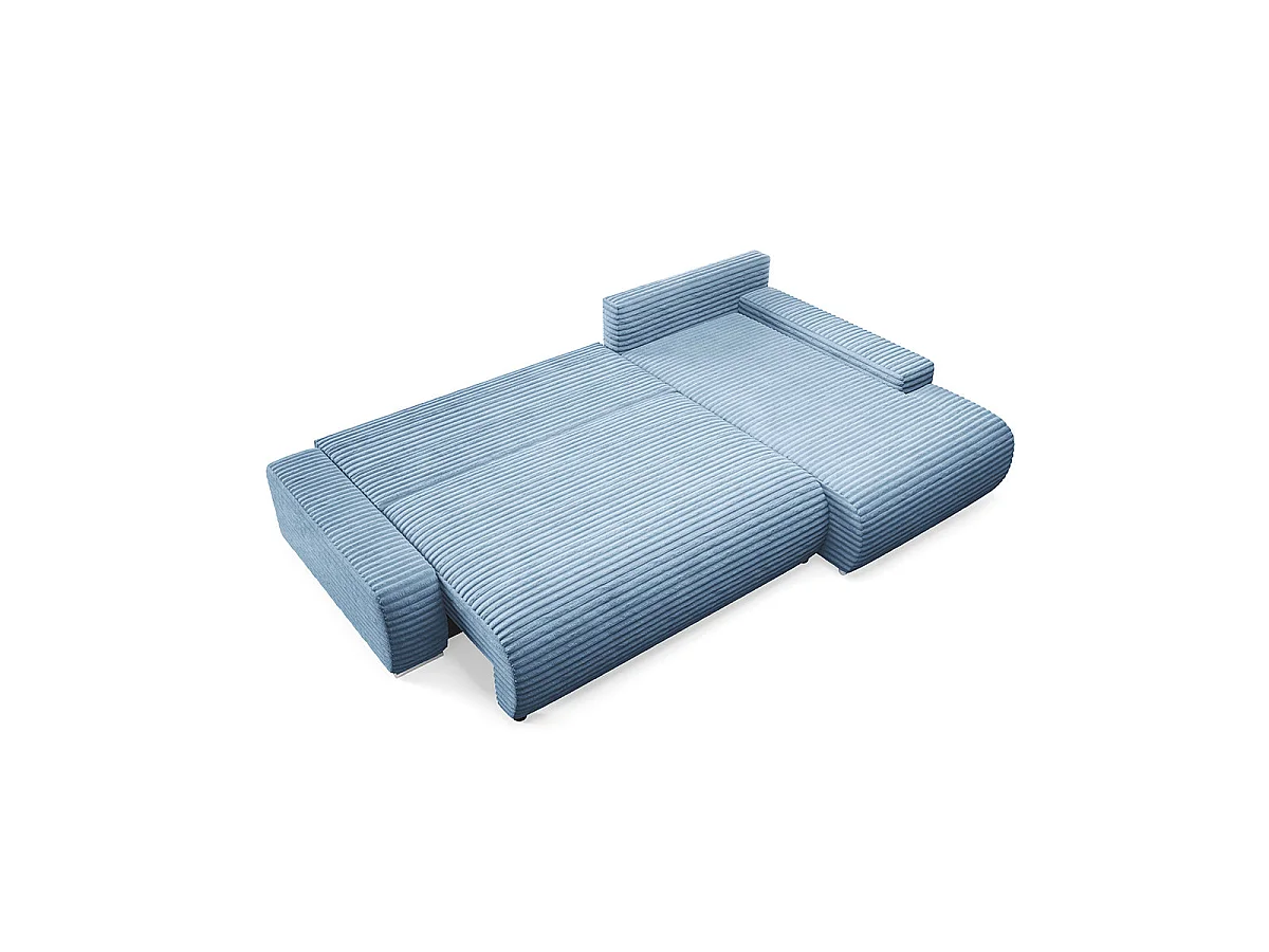 Canapé d'angle droit convertible 3 places avec coffre en tissu bleu IVANA