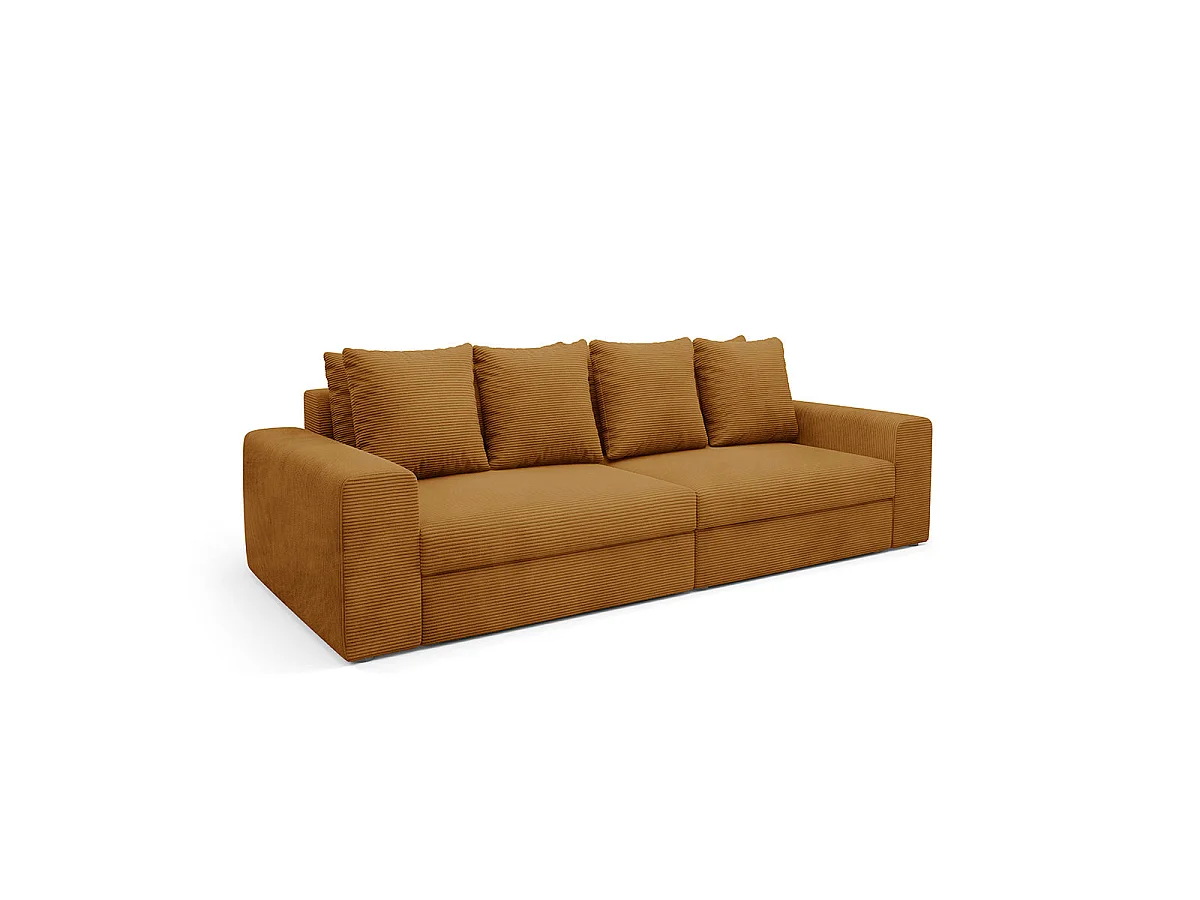 Canapé convertible 3 places avec coffre en tissu jaune moutarde PAOLA