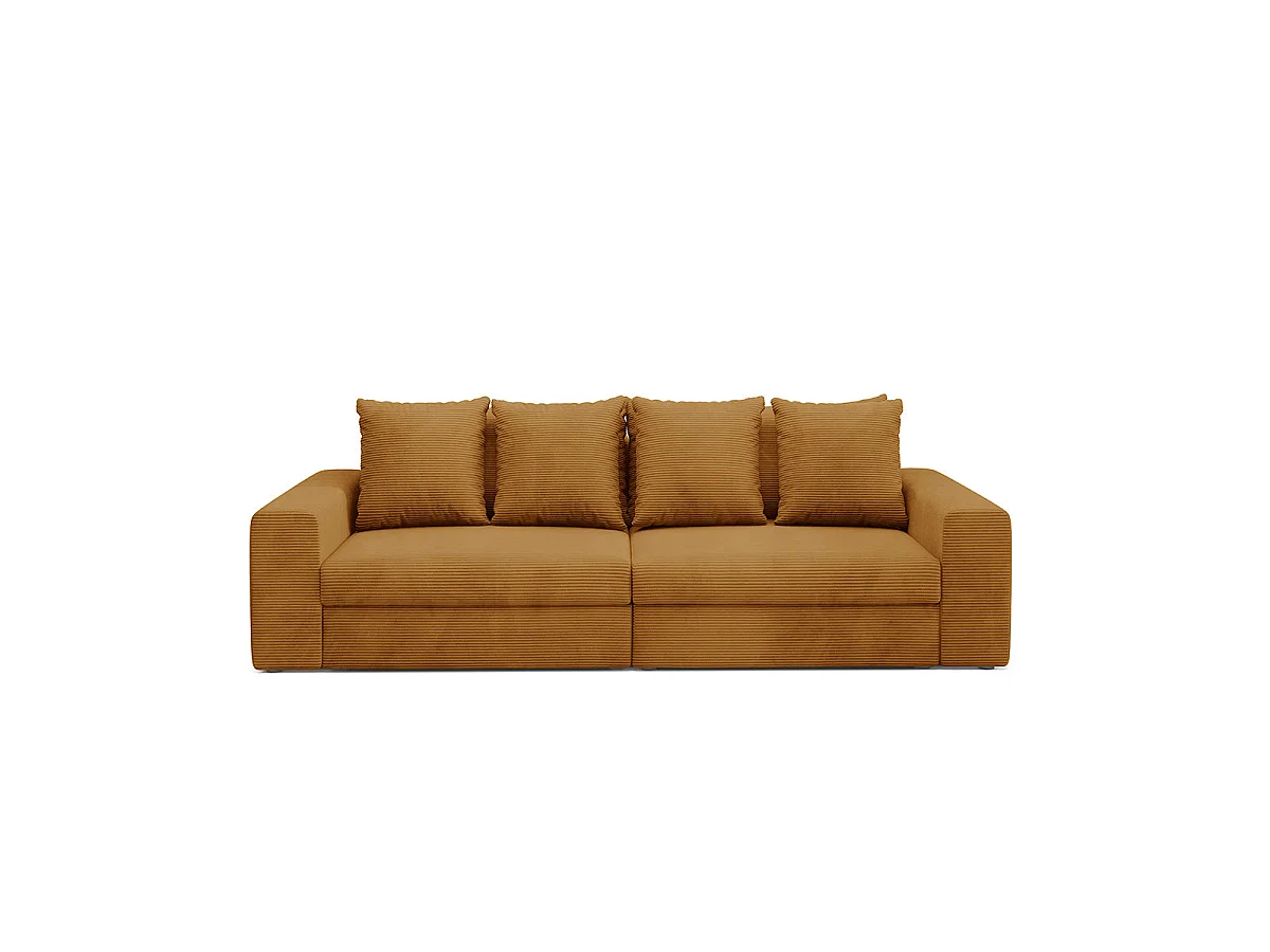 Canapé convertible 3 places avec coffre en tissu jaune moutarde PAOLA