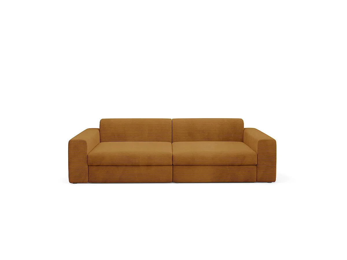 Canapé convertible 3 places avec coffre en tissu jaune moutarde PAOLA