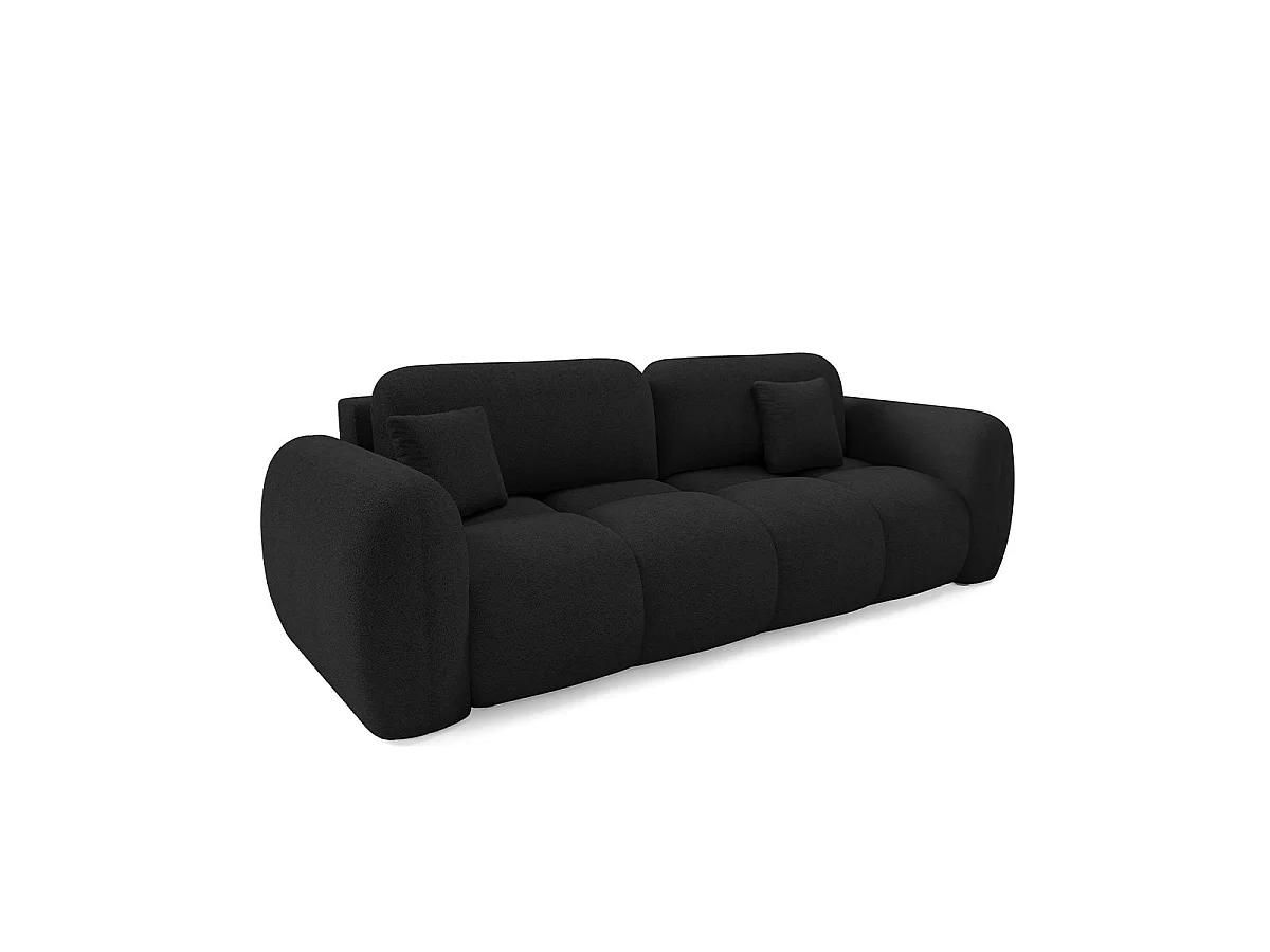 Canapé convertible 3 places avec coffre en tissu noir LIVIO