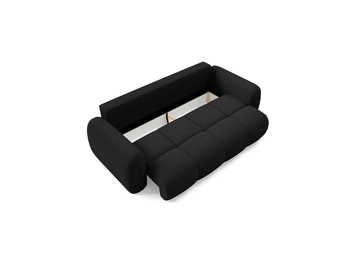 Canapé convertible 3 places avec coffre en tissu noir LIVIO