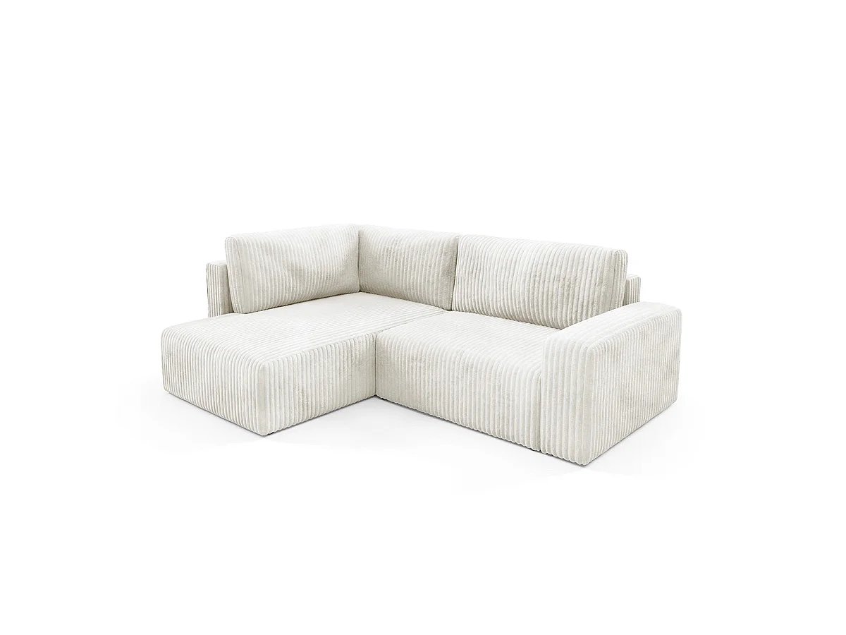 Canapé d'angle gauche convertible 4 places avec coffre en tissu blanc ANGEL