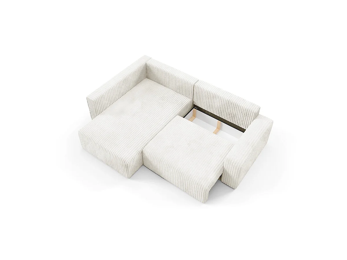 Canapé d'angle gauche convertible 4 places avec coffre en tissu blanc ANGEL