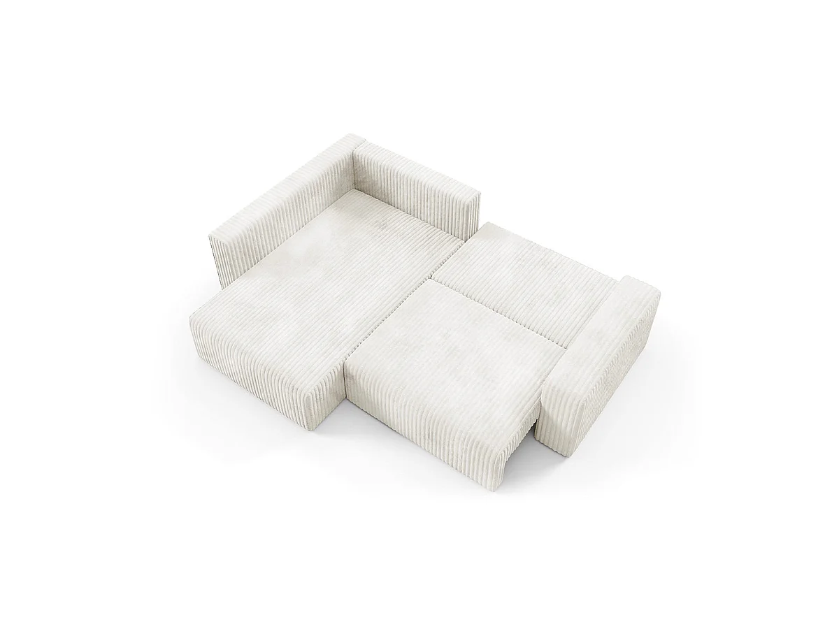 Canapé d'angle gauche convertible 4 places avec coffre en tissu blanc ANGEL