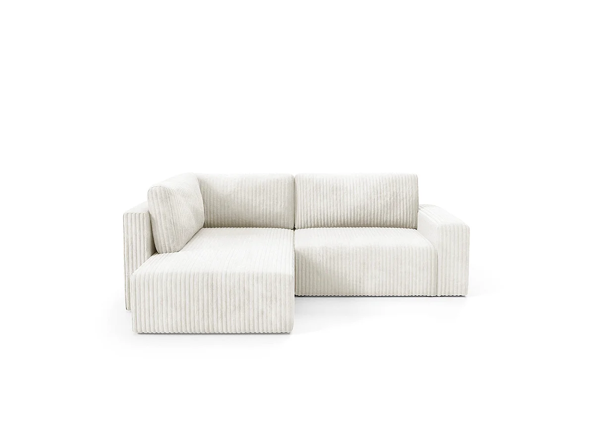 Canapé d'angle gauche convertible 4 places avec coffre en tissu blanc ANGEL