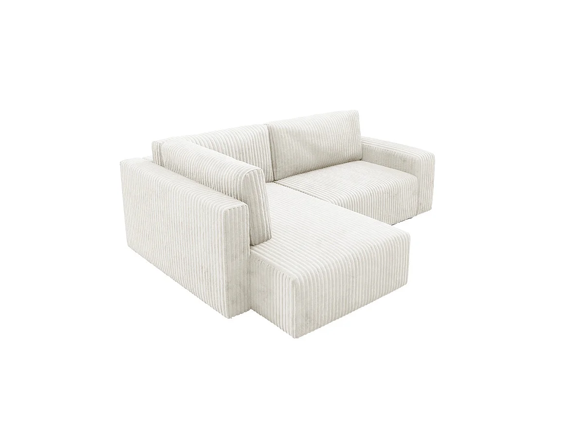 Canapé d'angle gauche convertible 4 places avec coffre en tissu blanc ANGEL