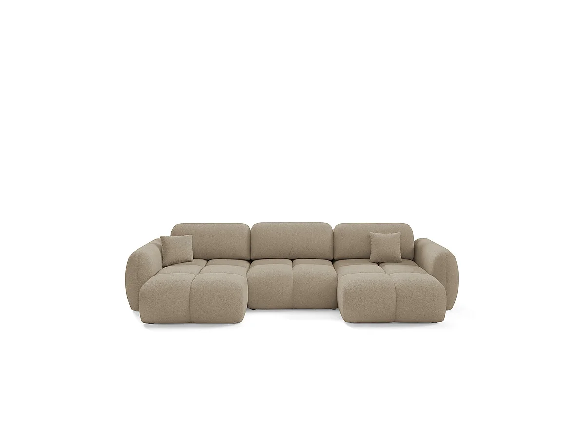 Canapé convertible 4 places avec coffre en tissu beige LIVIO