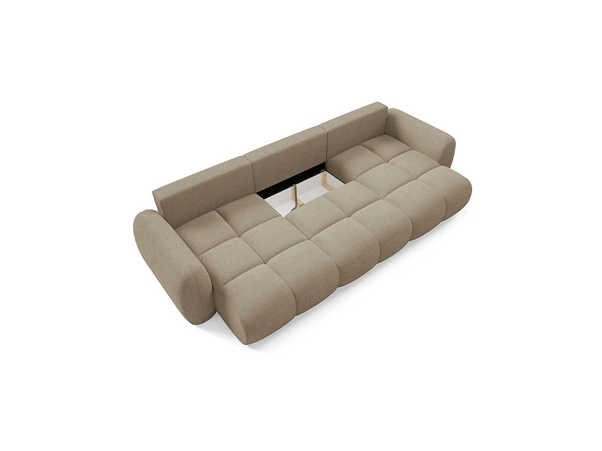 Canapé convertible 4 places avec coffre en tissu beige LIVIO
