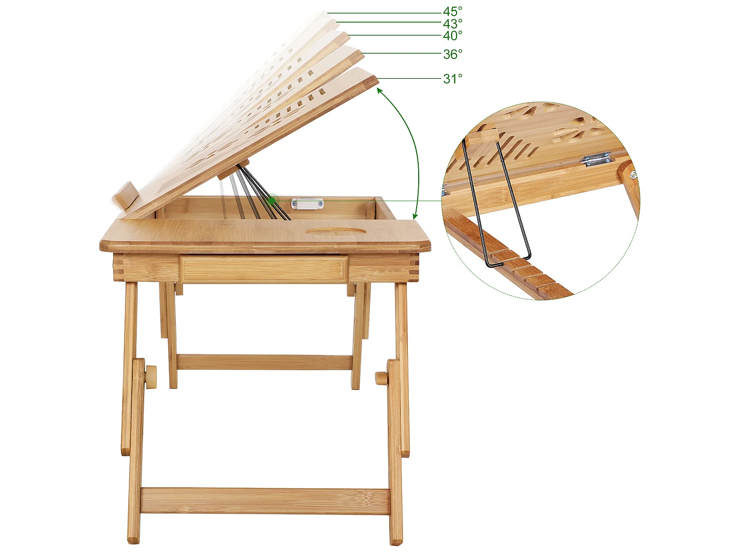 Scrivania per laptop 55x35x21-29 cm naturale