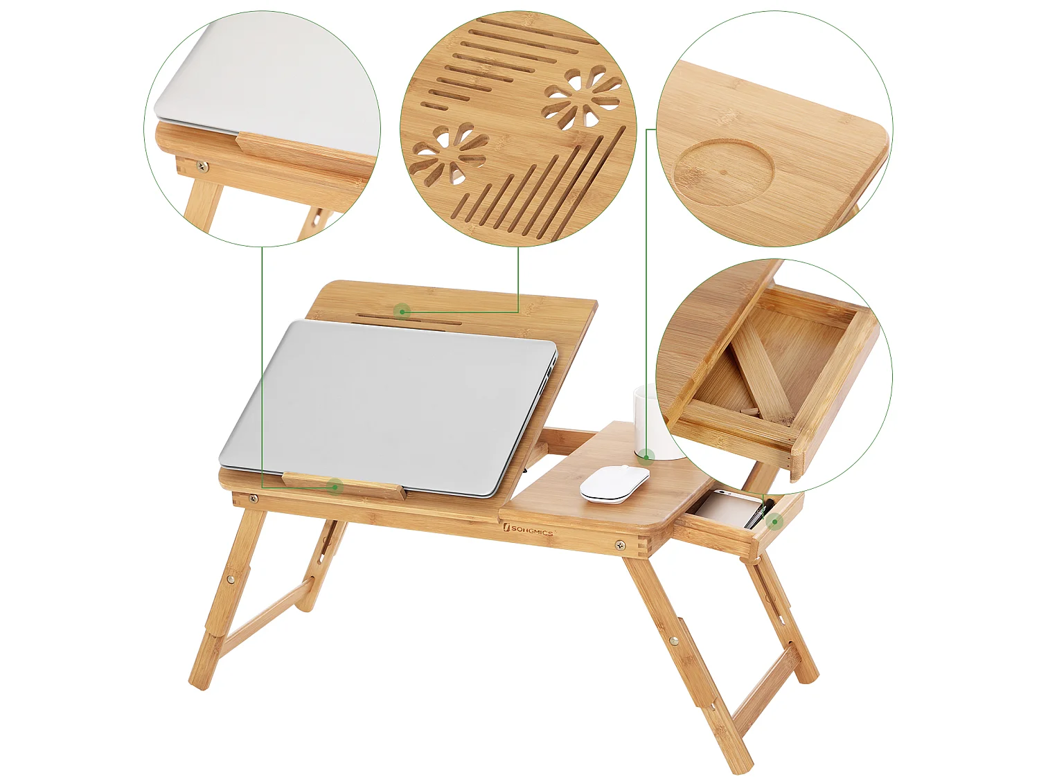 Scrivania per laptop 55x35x21-29 cm naturale