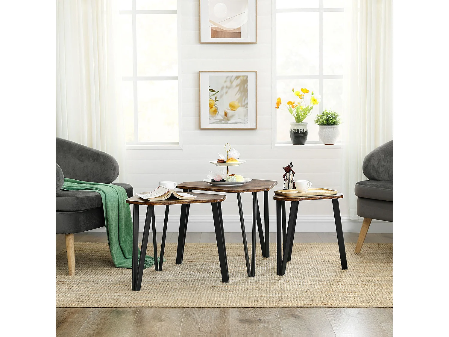 Table d'appoint 58,5x58,5x45,4 cm marron et noir