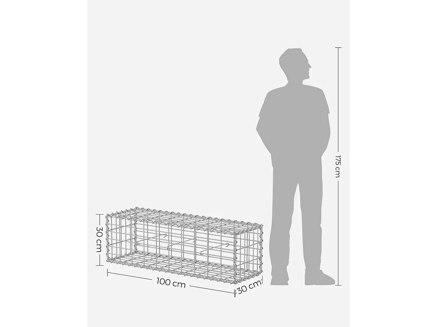 Panier gabion 100x30x30 cm argenté