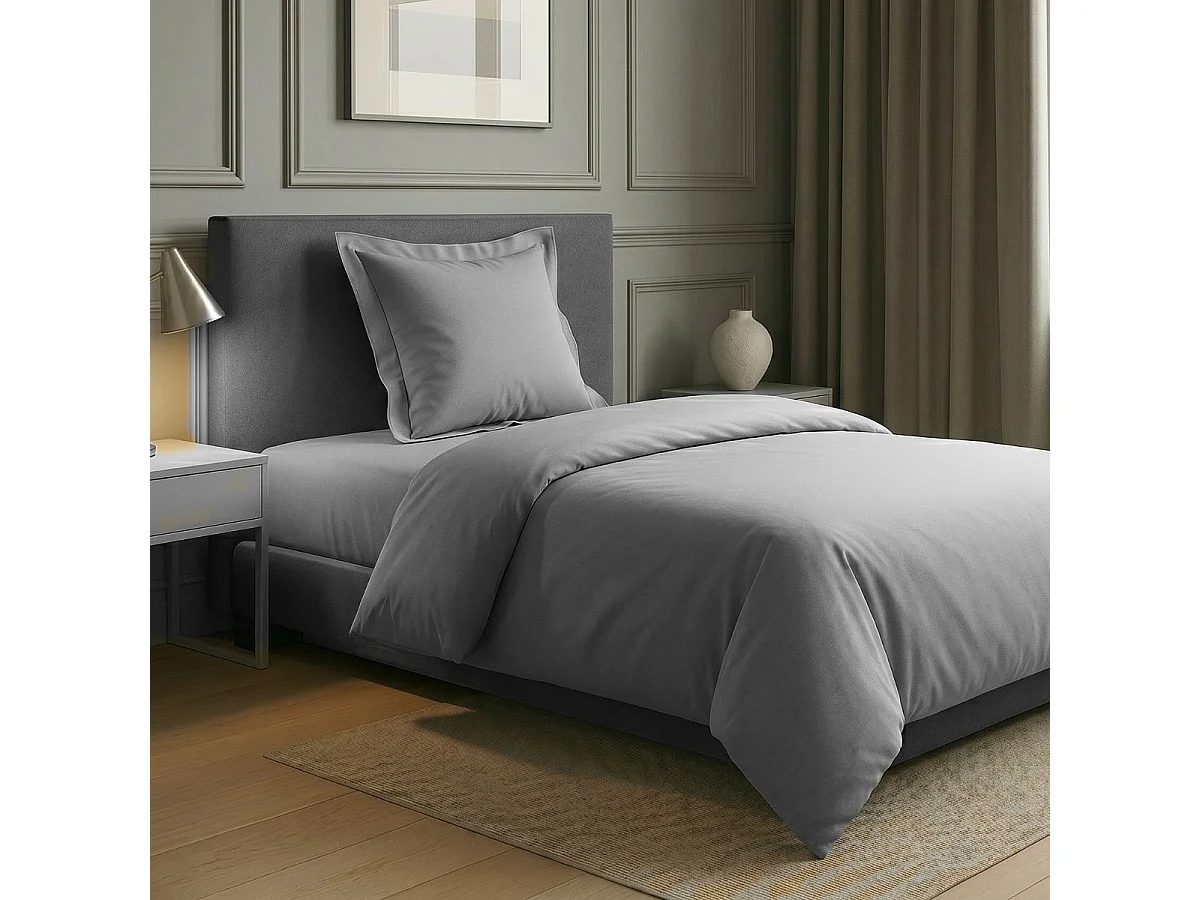 Parure housse de couette 140x200cm + 1 taies 100% coton gris silver - VITALIA