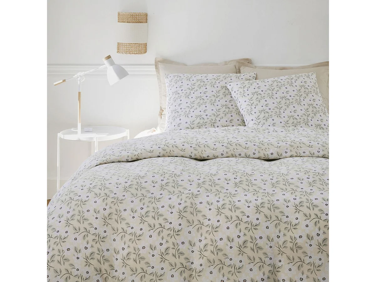 Parure housse de couette 260x240cm + 2 taies motif fleuri jaune clair 100% gaze de coton - GIANNI