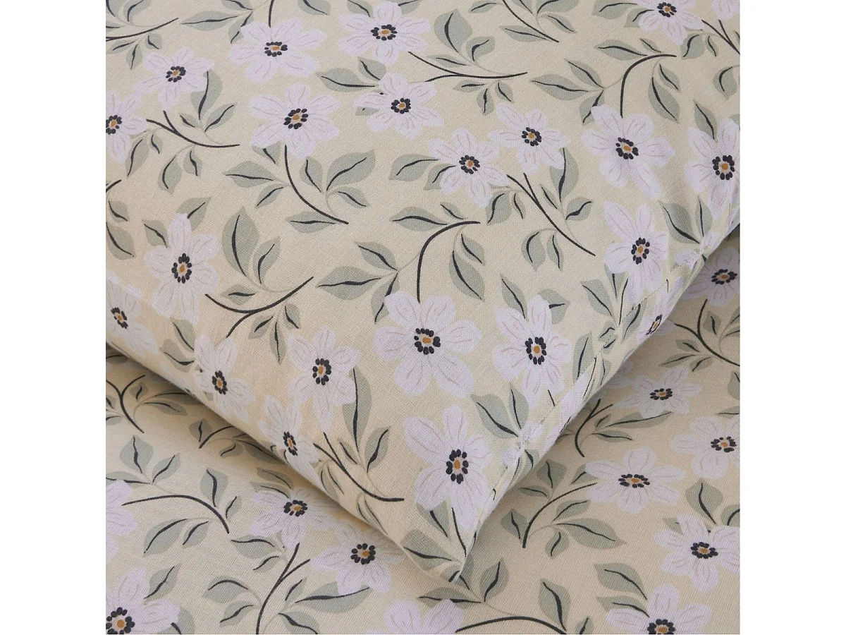 Parure housse de couette 260x240cm + 2 taies motif fleuri jaune clair 100% gaze de coton - GIANNI