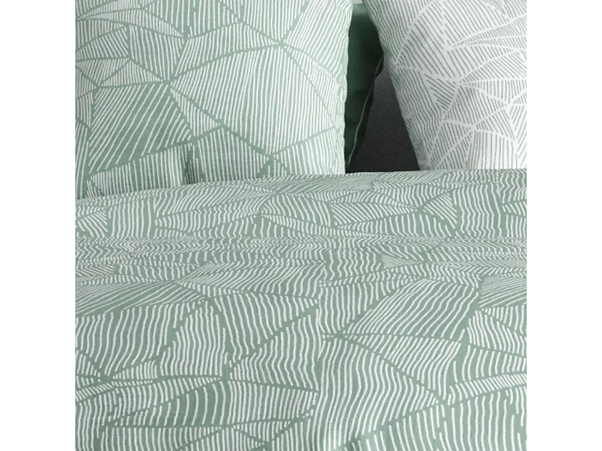 Parure housse de couette 240x220cm + 2 taies motif floral vert et blanc 100% coton - DALEY