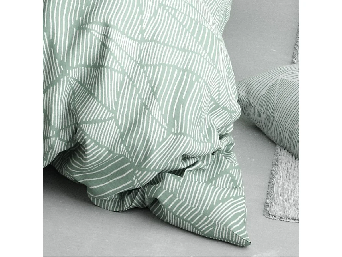 Parure housse de couette 240x220cm + 2 taies motif floral vert et blanc 100% coton - DALEY