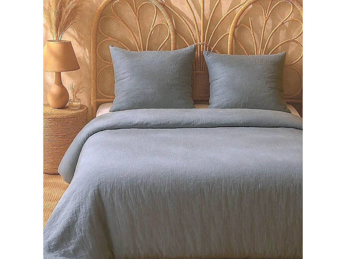 Parure housse de couette 240x220cm + 2 taies 100% gaze de microfibre uni bleu pétrole - NATHEA