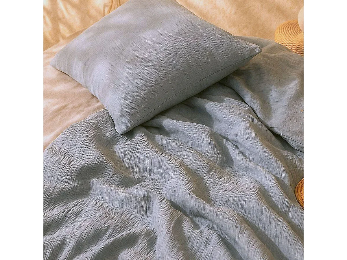 Parure housse de couette 240x220cm + 2 taies 100% gaze de microfibre uni bleu pétrole - NATHEA