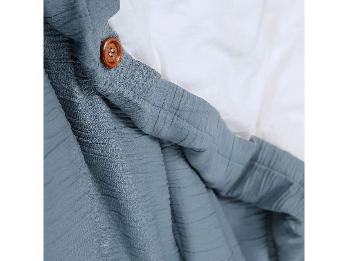Parure housse de couette 260x240cm + 2 taies 100% gaze de microfibre uni bleu pétrole et blanc - NATHEA